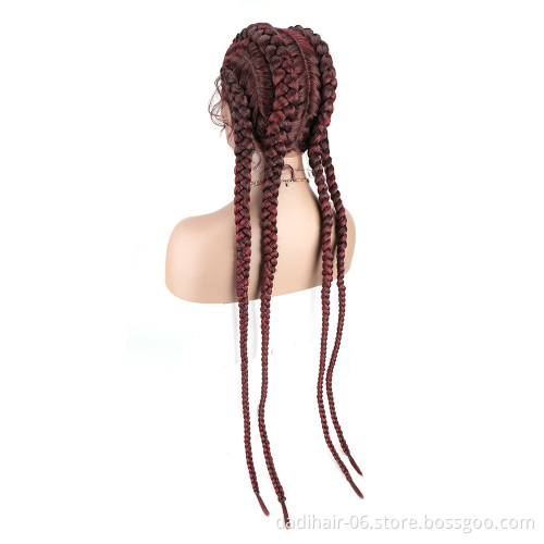 32" Box Braids Wig  Synthetic Front Lace Braiding Wig Baby Hair For Black Women